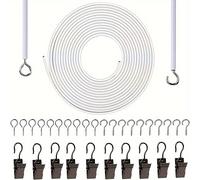 TEMU Kit de Cuerda para Cortinas Blanca de 6m con 10 Clips de Acero Negros y Ojales de Tornillo - No Necesita Energía, para Decoración del Hogar, Cuerda de