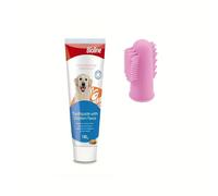 TEMU Kit de cuidado dental PetSmile de 2 piezas para perros - cepillo de dientes de dedo de silicona y pasta de dientes Biolne, higiene bucal para y eliminación de sarro, no requiere batería