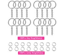 TEMU Kit de de anillos plateados de 200 piezas, anillos de llavero planos de hierro de 25 mm con cadena anillos de , suministros para manualidades y fabricación de joyas.