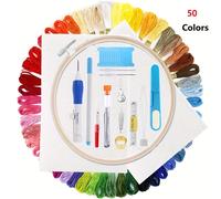 TEMU Kit de de bordado de punto de cruz de 50 colores, set para principiantes de hilo de coser , de herramientas de ganchillo de aguja perforadora de punto de cruz de hilo de bordado
