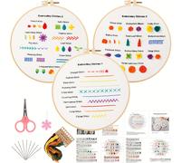 TEMU Kit de de bordado para principiantes con diseños, hilo de poliéster, temática de flores, todas , aro de 7,9", agujas e instrucciones