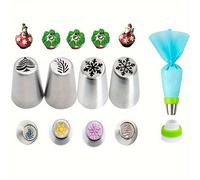 TEMU Kit de Decoración de Tartas Navideñas - Boquillas Rusas de Acero Inoxidable & Acoplador con Bolsa de Repostería Reutilizable para Hornear Festivo, Boquillas para Crema