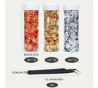 TEMU Kit de decoración para hacer velas de 4 piezas con 2G/Botella de de lámina dorada, plateada y de cobre, pinzas multifuncionales prácticas