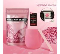 TEMU Kit de Depilación con Cera en Casa para Microondas Rosa - Perlas de Cera con Taza Fundente y Aplicador para la Eliminación del Facial y Corporal