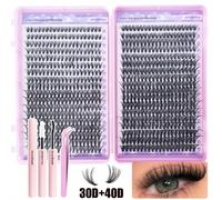 TEMU Kit de Extensión de Pestañas con 720/672 Clusters, Bond, Sellador y Pinzas. Kit Clusters de Pestañas Gruesas y Pestañas Individuales Wispy en Curva D, con Longitudes de 30D, 40D, 60D, 80D