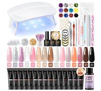 TEMU Kit de Gel para Uñas Poly Peacecolor con Luz, 15 Colores, Set Extensión Nude Rosa y Mate/ Top Base Coat Decoración Manicura Kit DIY Hogar 16ml