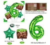 TEMU Kit de Globos de Aluminio Green Pixel Miner de 40 Pulgadas (. 101,6 cm), Números Grandes de Película de Poliéster Temática 0-9, Decoraciones para Fiesta de de Videojuego , Accesorios Fotográficos