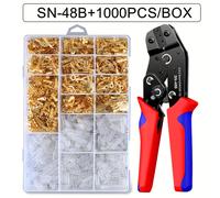 TEMU Kit de herramientas de crimpado CLAMPLUS con 1000 PCS de conectores terminales dorados y blancos - SN-4B, 0,5-2,5mm²/AWG20-12, grosor de mandíbula de 4mm, peso 348g/7,67lb, 195mm/7,68in