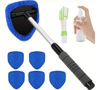 TEMU Kit de Herramientas para Limpieza de Ventanas de Coche con Mango Extensible, 8 Piezas - 5 Paños de Microfibra, 1 Cepillo para Parabrisas y 1 Botella Pulverizadora de 50ml para Limpiar en