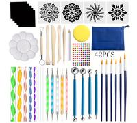 TEMU Kit de Herramientas para Pintar Mandalas de 42 Piezas con Bolsa de Almacenamiento con Cremallera para Pintar Piedras, Mandala y Dibujo, de Uñas, Set de Herramientas para Manualidades