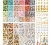 TEMU Kit de inicio de abalorios acrílicos 48 rejillas Surtido de colores Cuentas con dijes, letras, tijeras y accesorios para la fabricación de joyas y manualidades de bricolaje