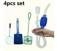 TEMU Kit de Limpieza para Acuarios, Sifón, Red de Pesca y Cepillo Esponja Cara. Limpiador de Vidrio para de Acuarios. Red de Pesca Redonda