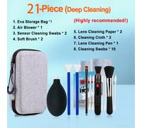TEMU Kit de Limpieza para Cámaras y Smartphones, 21 Piezas con Estuche, Set Profesional cuidado Lentes DSLR - Brocha, Soplador, Paño Microfibra | Uso Seguro en los Dispositivos