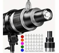 TEMU Kit de luz de estudio fotográfico con de lente Bowens, lente de modelado de de vídeo, forma de foco óptico y 35 gobos