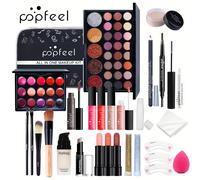 TEMU Kit de Maquillaje Todo en Uno POPFEEL para Ojos, Labios y Cara, Paleta de , , Base, Corrector, Polvo y de Lápiz Labial - Cosméticos Esenciales para Principiantes Regalo del Día de la