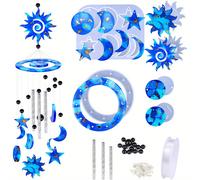 TEMU Kit de molde de resina para carillón de viento 63 Sol Luna Estrella, molde de fundición de carillón de viento de epoxi DIY, joyería de llavero y pendientes, decoración de Ramadán y Eid