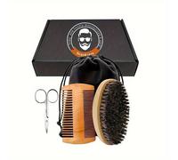 TEMU Kit de para Barba, Cepillo de Barba de Madera de Cara, Tijeras para Barba Pequeñas, Cepillo de Pelo para Barba, Regalo para , Regalo para Hombre, Set de de Regalo