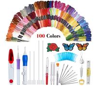 TEMU Kit de para bordado de punto de cruz con hilo de 100 colores, conjunto de línea de costura en colores del iris para principiantes, de herramientas para aguja perforadora y ganchillo