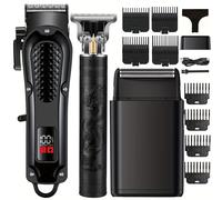 TEMU Kit de para Hombres 3 Piezas: Cortapelos Recargable USB, Máquina de Afeitar y Recortadora con Pantalla LCD, 8 Peines, Cables USB, Cepillos de Limpieza, Regalo para Papá, Novio, Día , , Fiestas