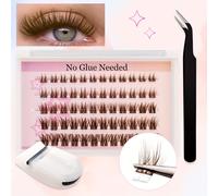 TEMU Kit de Pestañas Autoadhesivas Marrones con D+ - Sin Pegamento, Reutilizables, Aplicación Fácil en Casa, 60 Piezas (8-16mm) - Sin Residuos