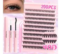 TEMU Kit de Pestañas Cluster 30D, 40D y 50D - 200 Piezas con Banda Ancha, Adhesivo Incluido, Pinzas, Ultra e Impermeable, Extensiones Naturales Lujosas para Maquillaje Diario y Estilos