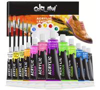 TEMU Kit de pintura acrílica para cuero para zapatillas, zapatos, bolsos y más - 12/18 colores vibrantes, acabado y 6 pinceles con paleta - Juego de pintura flexible e impermeable para artistas y