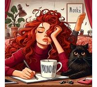 TEMU Kit de Pintura de Diamante 5D DIY, Tamaño 15.75x15.75 pulgadas, de Diamante , de Punto de Cruz, Decoración de Pared Sin , Tema de Mujeres y Gatos, Material de Mosaico a