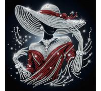 TEMU Kit de Pintura de Diamantes DIY de Damas Elegantes con Sombreros - de 11.8" x 11.8", Gemas Irregulares, para Decoración del Hogar y Regalos Hechos a