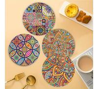 TEMU Kit de Pintura de Diamantes Mandala - 4 Piezas, Diseño de Flores Mandala, Posavasos Redondos Antideslizantes para Fiestas y Regalos Artesanales, Set con Diamantes