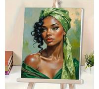 TEMU Kit de pintura por números para adultos - de mujer africana con pañuelo verde, pinturas acrílicas y pinceles, de 40x50cm/16x20in, manual de instrucciones