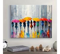 TEMU Kit de Pintura por Números para Adultos DIY, Regalo Artístico - Témperas Acrílicas, , 3 Brochas y Manual Instrucciones | Cuadro : Peatones en Paraguas Coloridos (40x50cm/15.7x20in) Sin