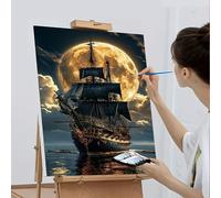 TEMU Kit de Pintura por Números para Principiantes Adultos, Regalo Artístico - Pinturas Acrílicas, y Manual: " en un Mar por la Luna" | 40x50 cm/15.7x20 pulgadas Sin Enmarcar