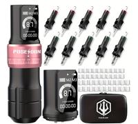 TEMU Kit de pluma máquina de rotativa inalámbrica POSEIDON, motor sin de ajustable de 2.4-4.2 mm, dos baterías con pantalla digital de 2300 mAh, con 10 agujas de y otras adiciones