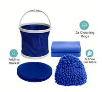 TEMU Kit de Portátil 4 Piezas: 1 Plegable de 13L, 1 Guante de Microfibra Chenille y 2 Toallas - Kit Multiusos para Autos, RV, al y Pesca