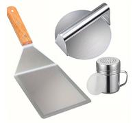 TEMU Kit de prensa de hamburguesas de acero inoxidable, no eléctrico, con raspador y de especias, para parrilla, bandeja de horneado