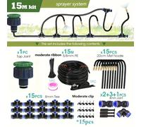 TEMU Kit de pulverización flexible de 15M con manguera de 8Mm para riego por nebulización de jardín, compatible con roscas de conectores en Europa y América.