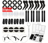 TEMU Kit de reparación para gafas de 50 piezas, 12 de almohadillas nasales adhesivas antideslizantes, 4 clips redondos para orejas, 4 protectores de silicona y 4 protectores para ( destornillador)