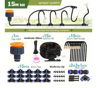 TEMU Kit de Riego por Aspersión Flexible de 15m con Manguera de 8mm, Roscas Universales para Conector Europeo y Americano