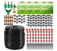 TEMU Kit de Riego por Goteo Ajustable de 164ft para Jardín con Manguera de 1/4", de Riego Automático para Patio y Cuidado del Césped - Boquilla de Niebla, y Conexiones con Púas