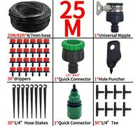 TEMU Kit de riego por goteo automático DIY de 15-25 m, manguera de plástico ajustable de 4/7'' con conector universal, , sin necesidad de electricidad ni batería para jardín, invernadero.