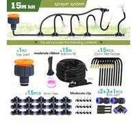 TEMU Kit de rociado flexible de 15M-10M con manguera de 8Mm para de riego por nebulización de jardín, ideal para enfriar plantas.