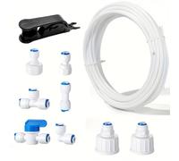 TEMU Kit de tubería PEX y conjuntos de acoples rápidos de 32 pies para refrigeradores, máquinas de hielo y máquinas de café, 10 piezas con válvula de cierre y cortatubos