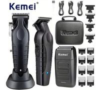 TEMU Kit Profesional de Cortapelos Kemei para Hombres - Set de 3 Piezas con Afeitadora Eléctrica Recargable por USB, Recorte de Precisión y Cuidado de Barba