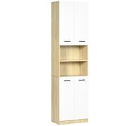 TEMU kleankin Columna Auxiliar de Baño Armario de Baño con 4 Puertas 2 Estantes Abiertos y Estantes Ajustables Estilo Moderno para Salón 53x33,5x195,7 cm y