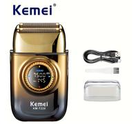 TEMU KM-T228 Afeitadora Eléctrica y de Cable, Recargable con Batería Rápida, Autonomía de 60+ , Cuerpo de Aleación de Aluminio, Afeitado /Húmedo, Recortadora de Barba y Bigote, Ideal para Viajes