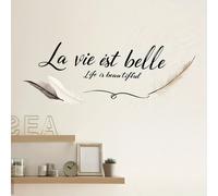 TEMU "La Vie Est Belle" Vinilo Decorativo de Pared: Motivo Francés , Impresión de Letras, Material de PVC, Superficie Cerámica, Reutilizable, Acabado Semi-Mate, Desmontable, Autoadhesivo