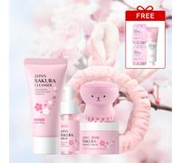 TEMU LAIKOU Sakura Limpieza y Hidratación Facial 8pcs/Set, con Limpiador 50g, Suero 17ml, Crema Hidratante 25g, Regalo para Manos 30g y 2 Hojas de Jabón de Manos, Día de San Valentín Navidad Día de la