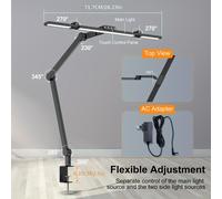 TEMU Lámpara de escritorio de tres cabezales | Ajustable, LED ultra de 24W, 5 colores, 10 niveles de , con sensor de , función de memoria, para oficina en casa, de metal, marca Mexllex