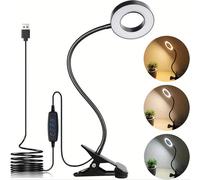 TEMU Lámpara de escritorio LED ajustable con protección , ideal para estudiar y leer, también como luz de maquillaje para selfies, con un diseño de clip