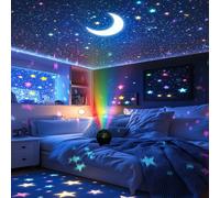 TEMU Lámpara Nocturna de Estrella y Luna con Proyección USB - Lámpara de Mesita, Proyección de Estrellas Ajustable y Lunar, Plug-and-Play USB para Habitación, Lámpara (Cable USB No Incluido)